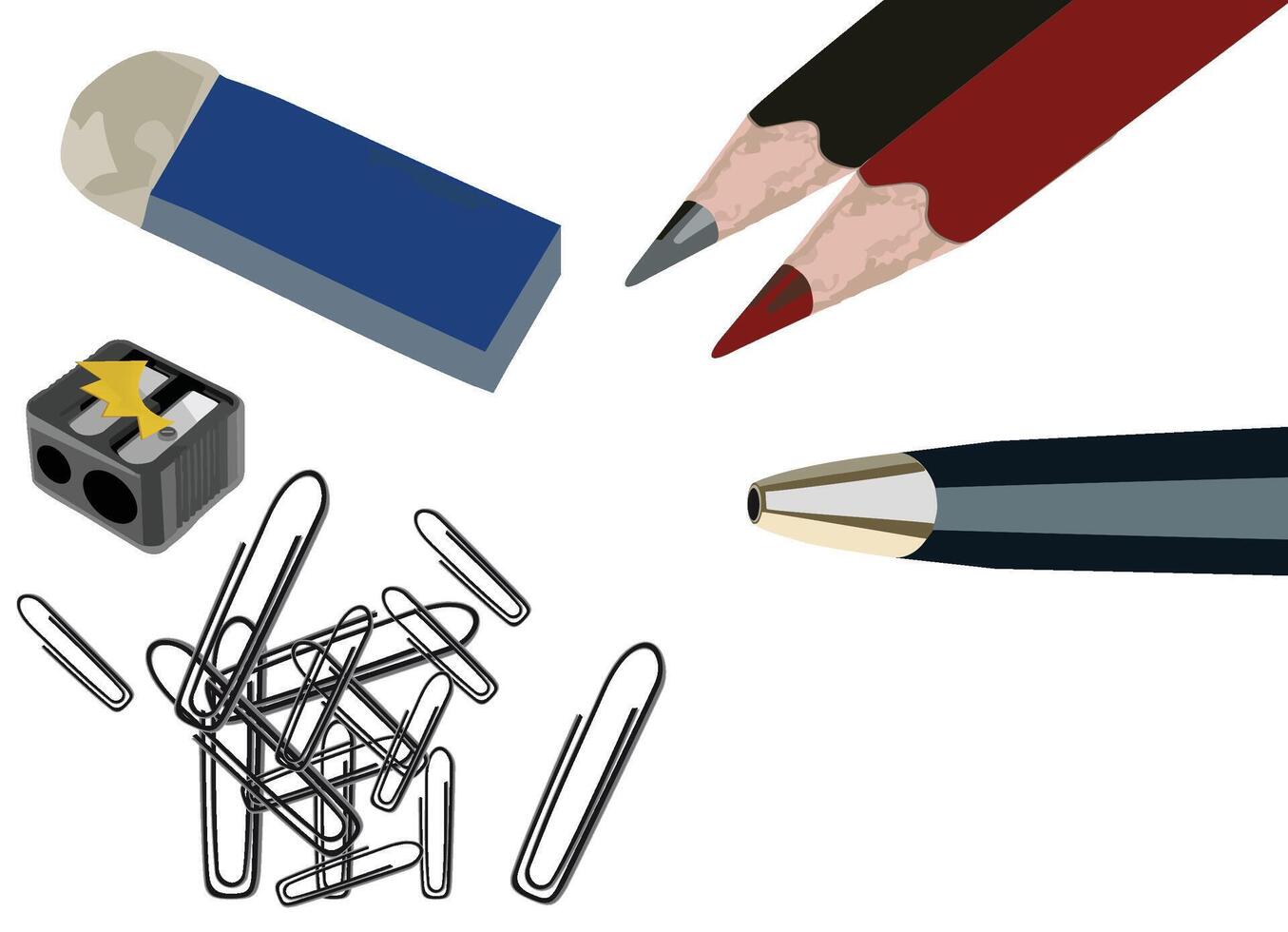 Assortment of office supplies are lying on a white background vector