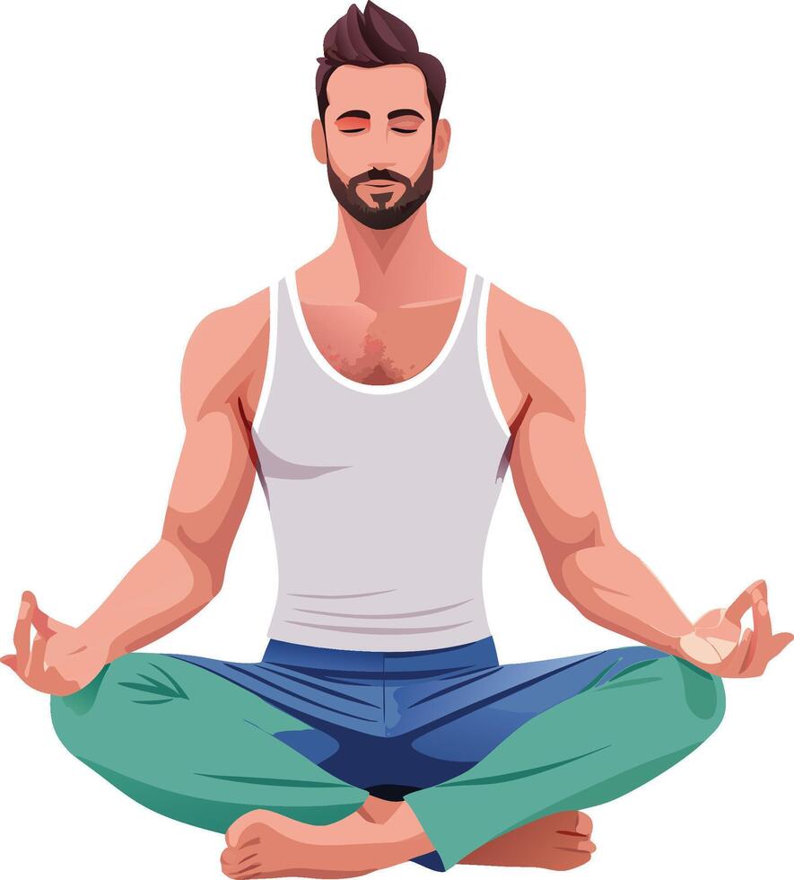 Man meditating in lotus position finding inner peace vector