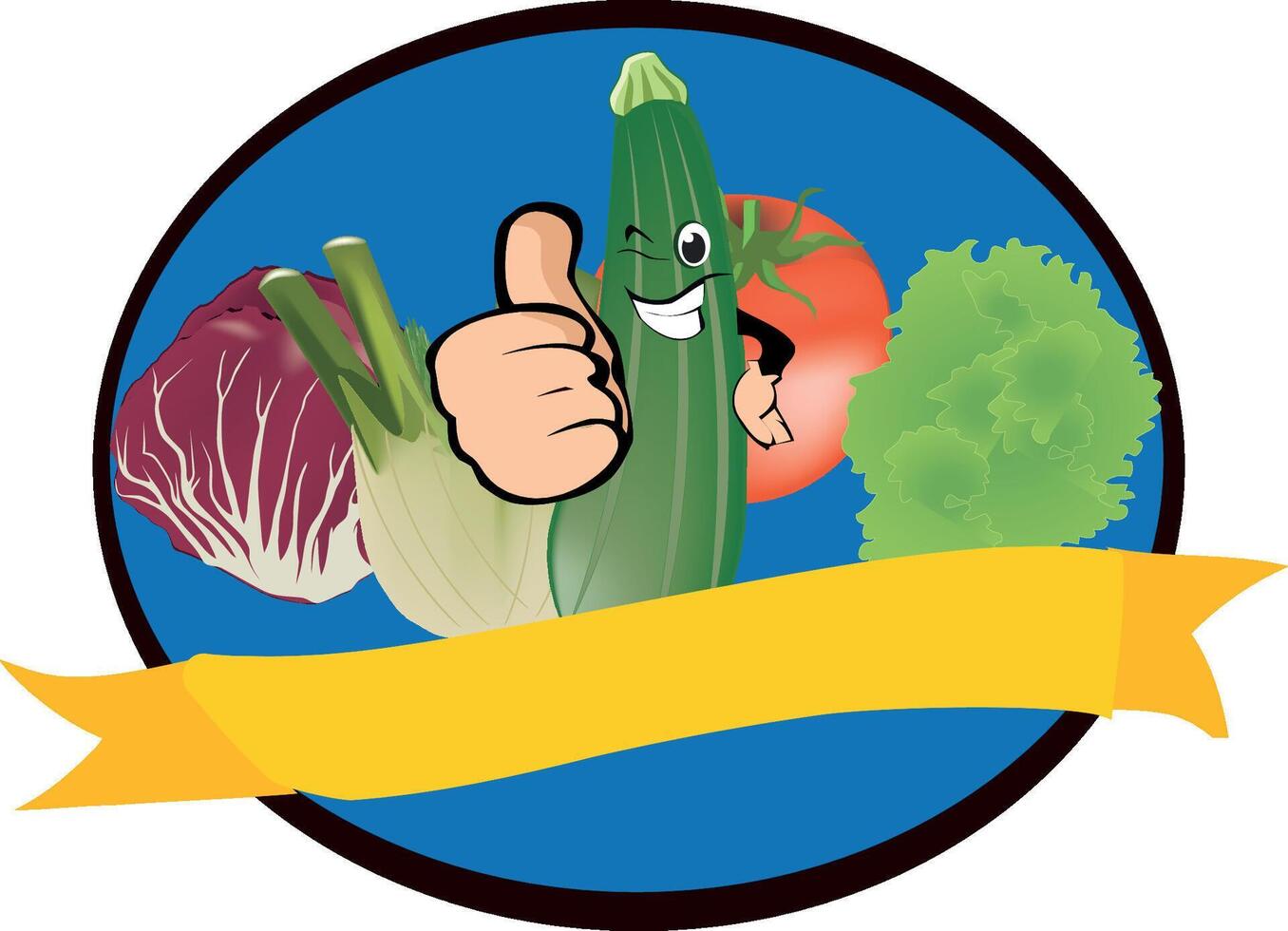 Funny zucchini cartoon giving thumbs up surrounded by vegetables vector