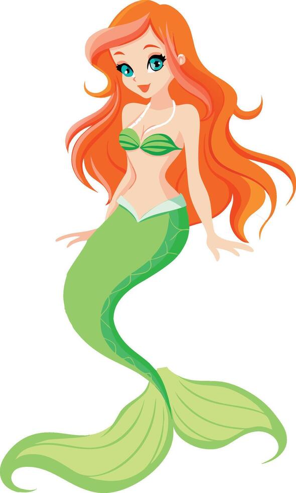 Cute mermaid with green tail posing underwater vector