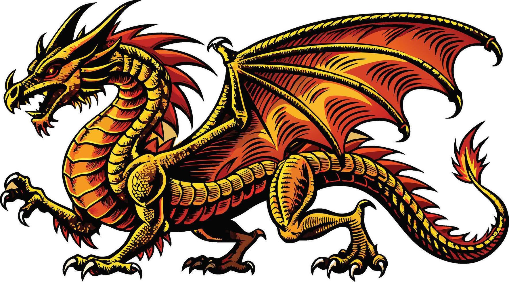 Powerful red dragon spreading its wings vector