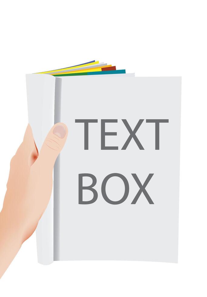 Hand holding open book with text box space for message vector