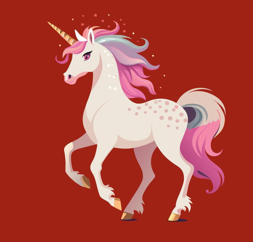 Beautiful white unicorn prancing with pink mane and tail vector