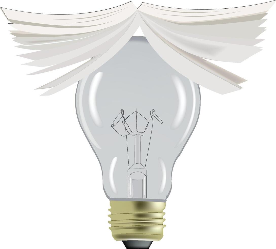 Open book forming wings over light bulb symbolizing knowledge vector