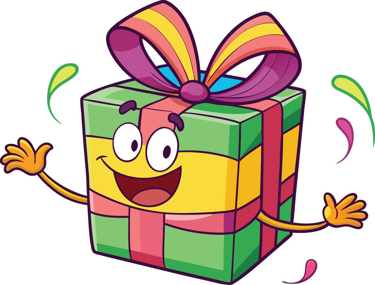 Happy colorful cartoon gift box waving and smiling vector