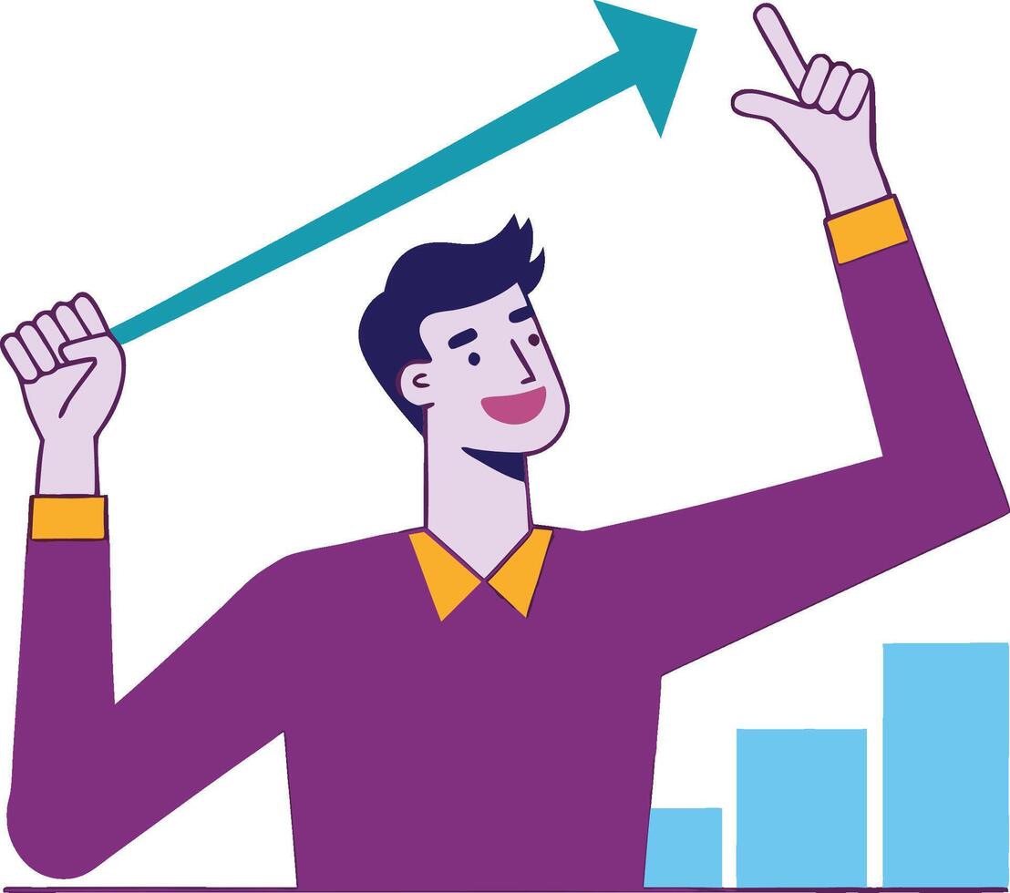 Businessman holding arrow pointing up with growing chart vector