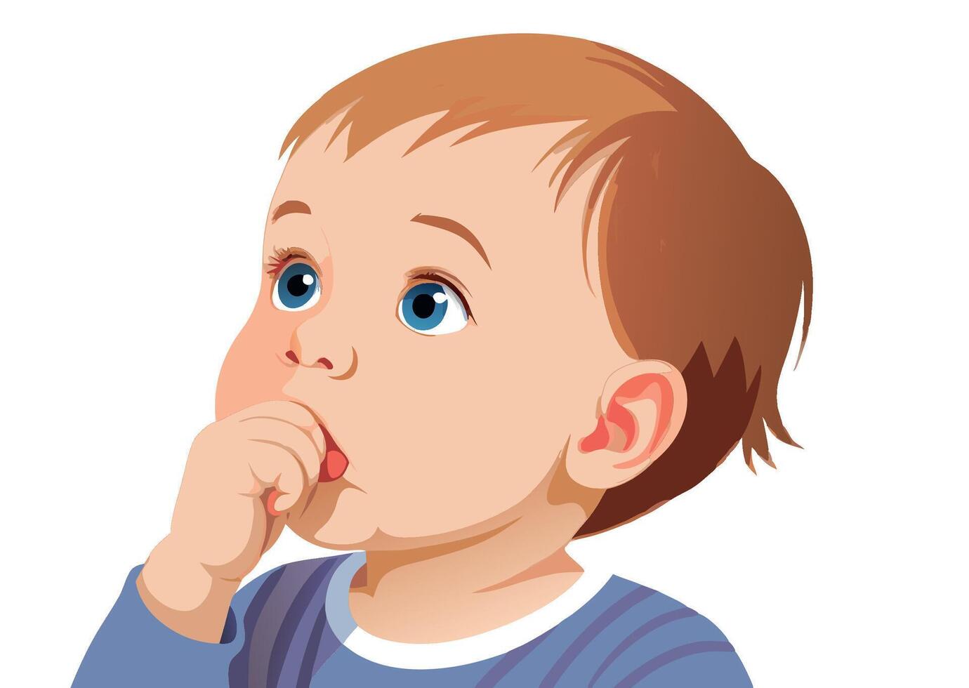 Cute baby boy sucking his thumb looking up vector