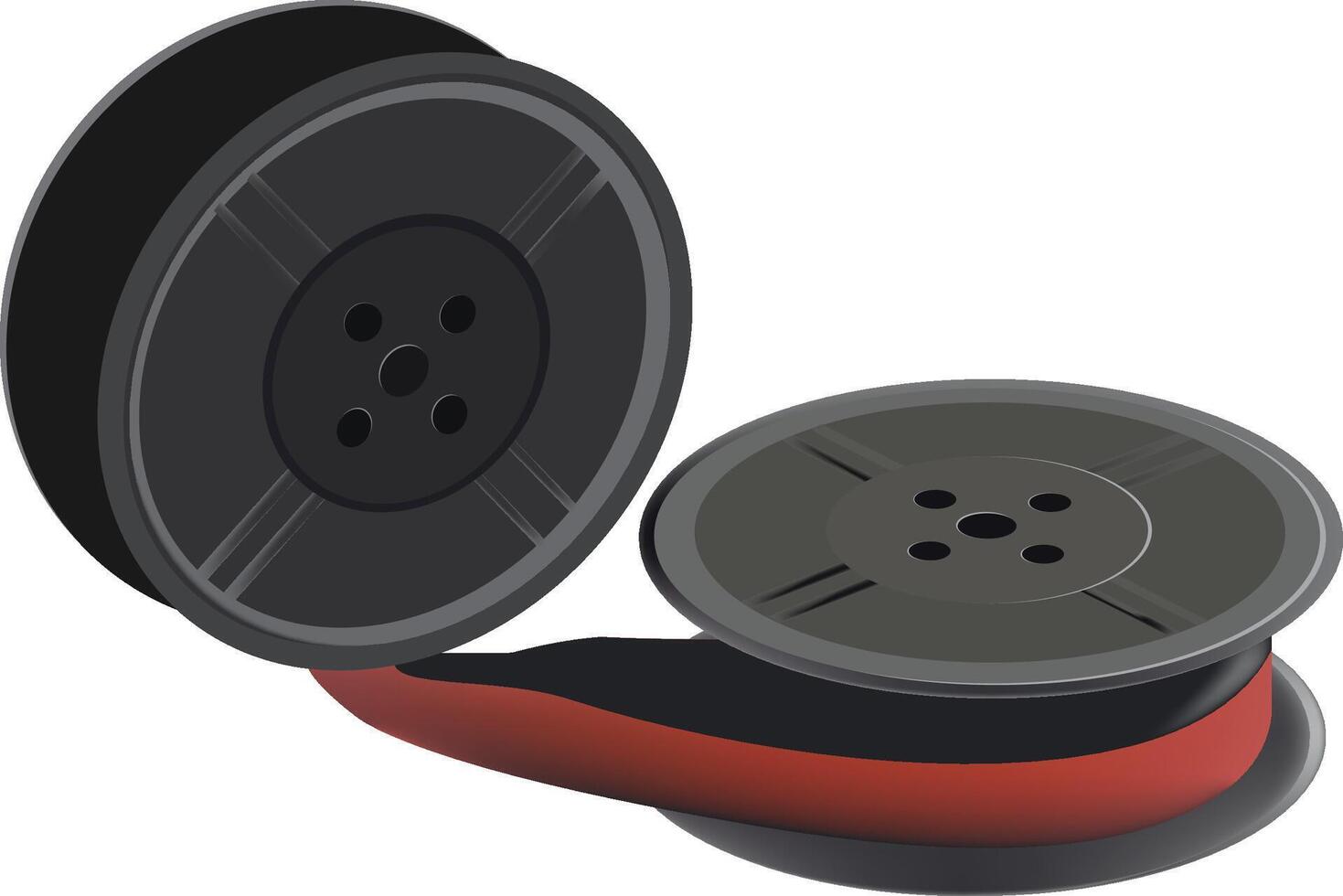 Two ink ribbon spools with red ink ribbon unwinding from one spool vector
