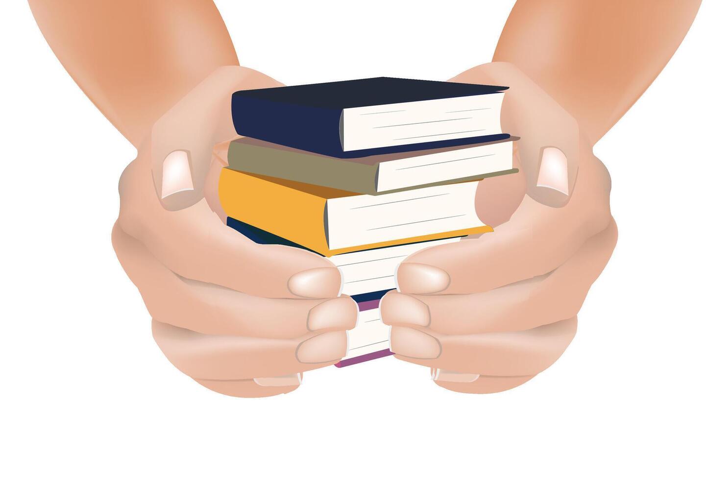 Two hands holding a stack of books vector