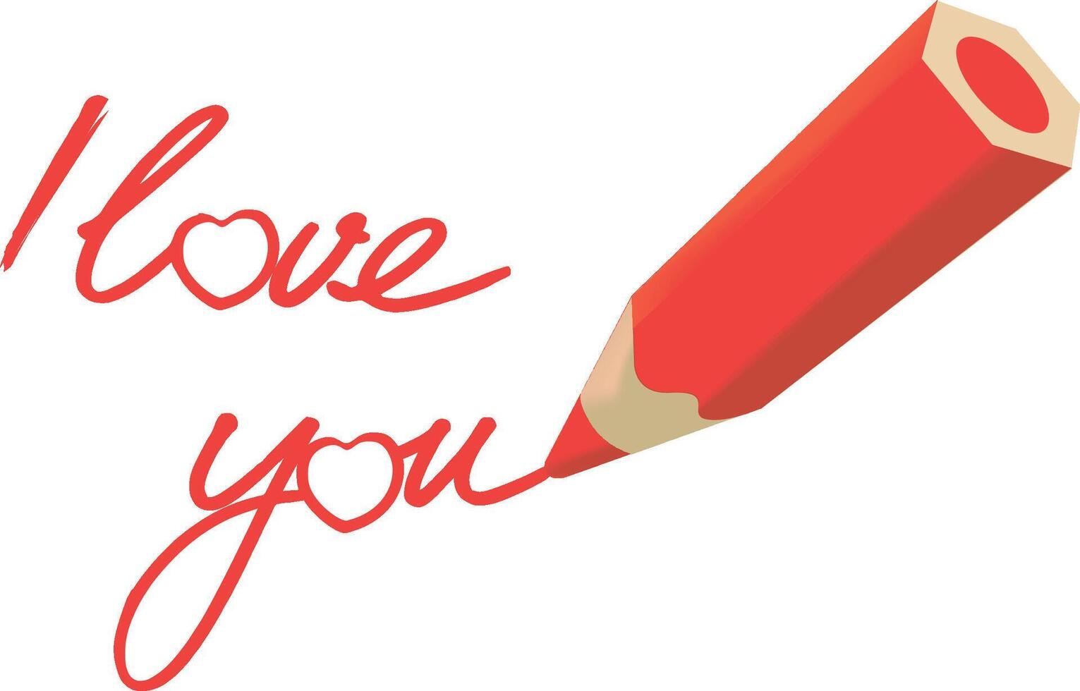 Red pencil writing i love you message on white background vector