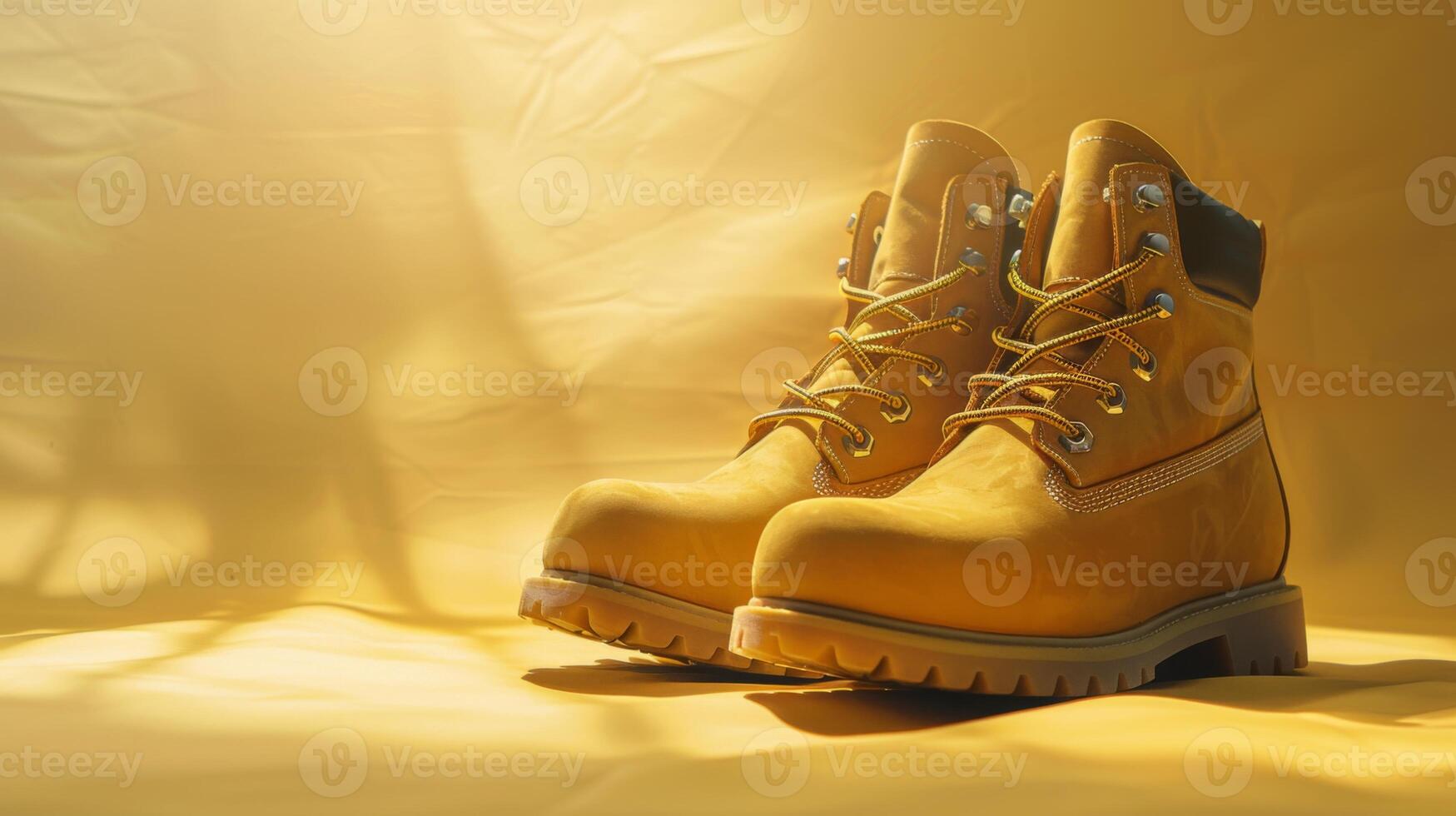 These yellow hiking boots showcase their rugged design, perfect for trekking through nature trails or rocky terrains. The sturdy build offers reliable support for outdoor enthusiasts photo