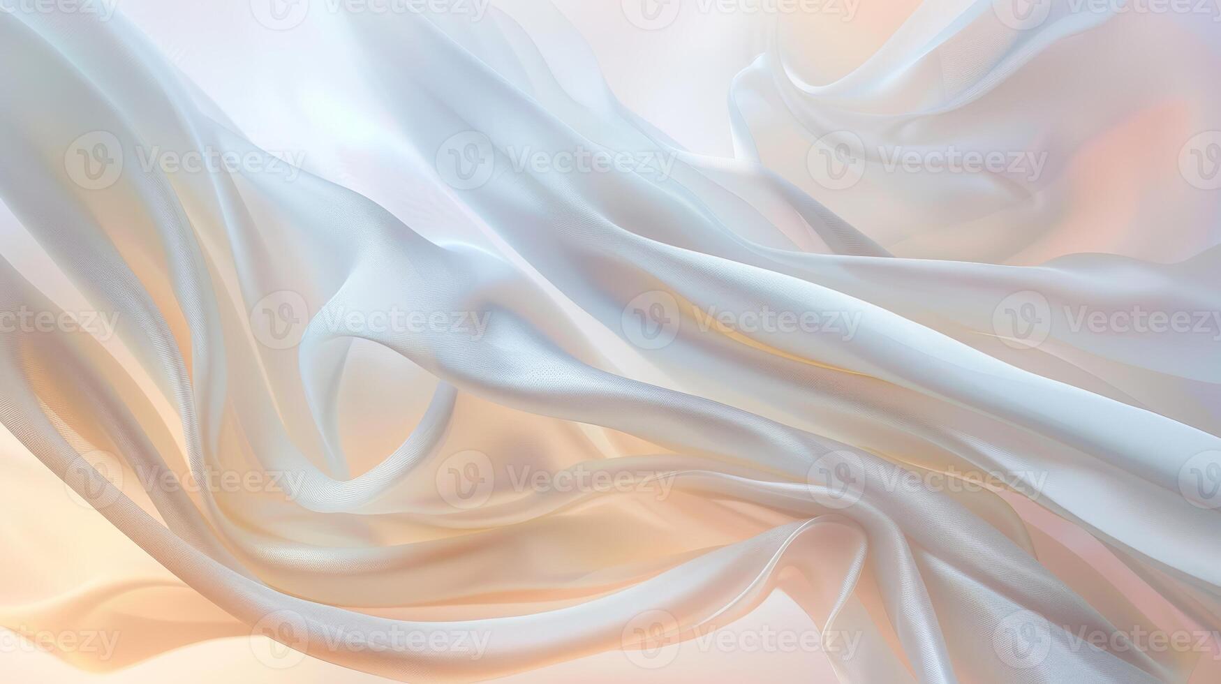 A beautiful display of white silk satin fabrics draped gracefully, highlighting their soft textures and delicate sheen under gentle lighting, perfect for fashion and interior design photo