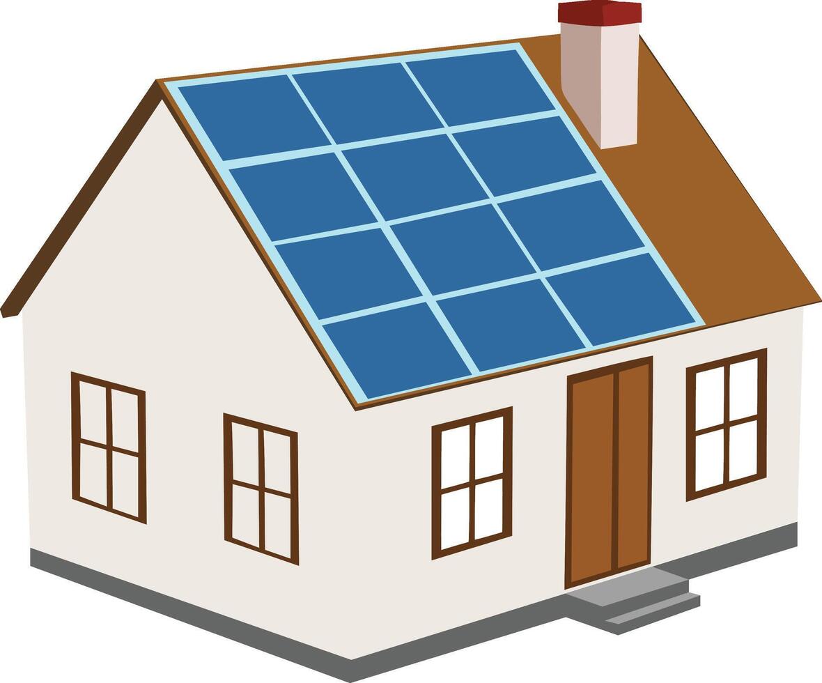 Modern eco friendly home generating electricity with solar panels on roof vector