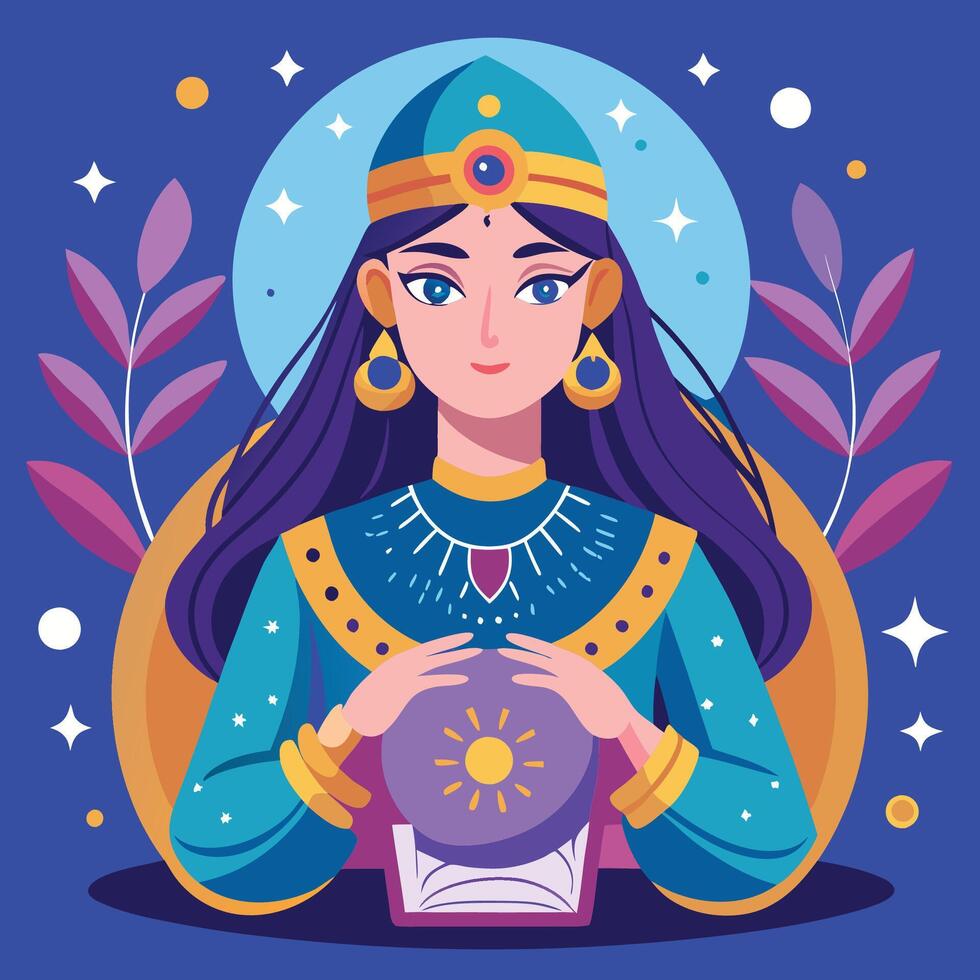 Fortune teller reading future predictions with crystal ball vector