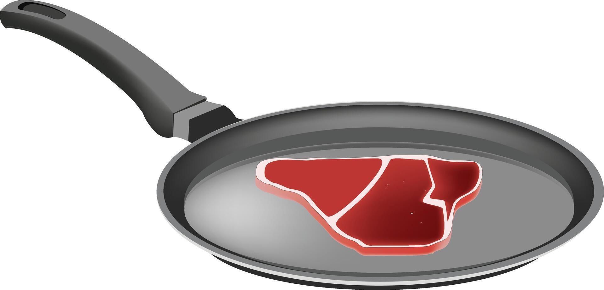 Raw t bone steak grilling in a pan vector
