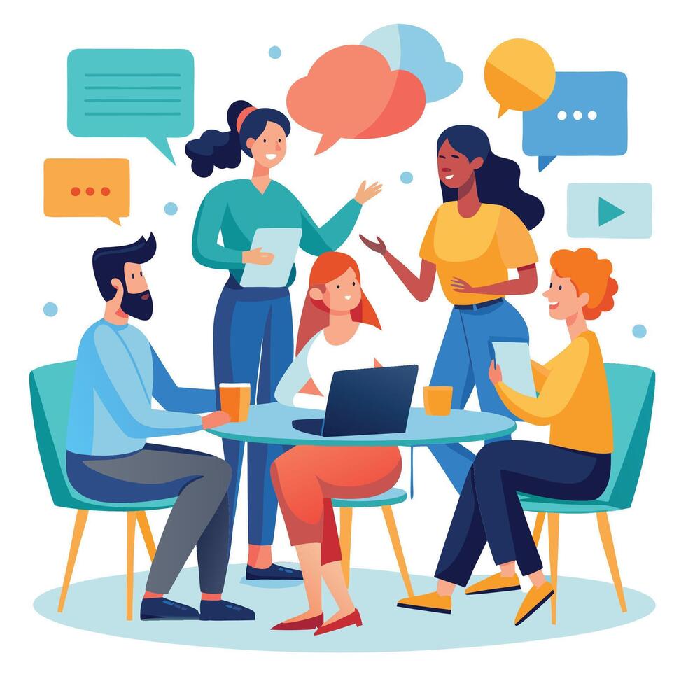 Diverse team of professionals collaborating on a project during a productive meeting vector