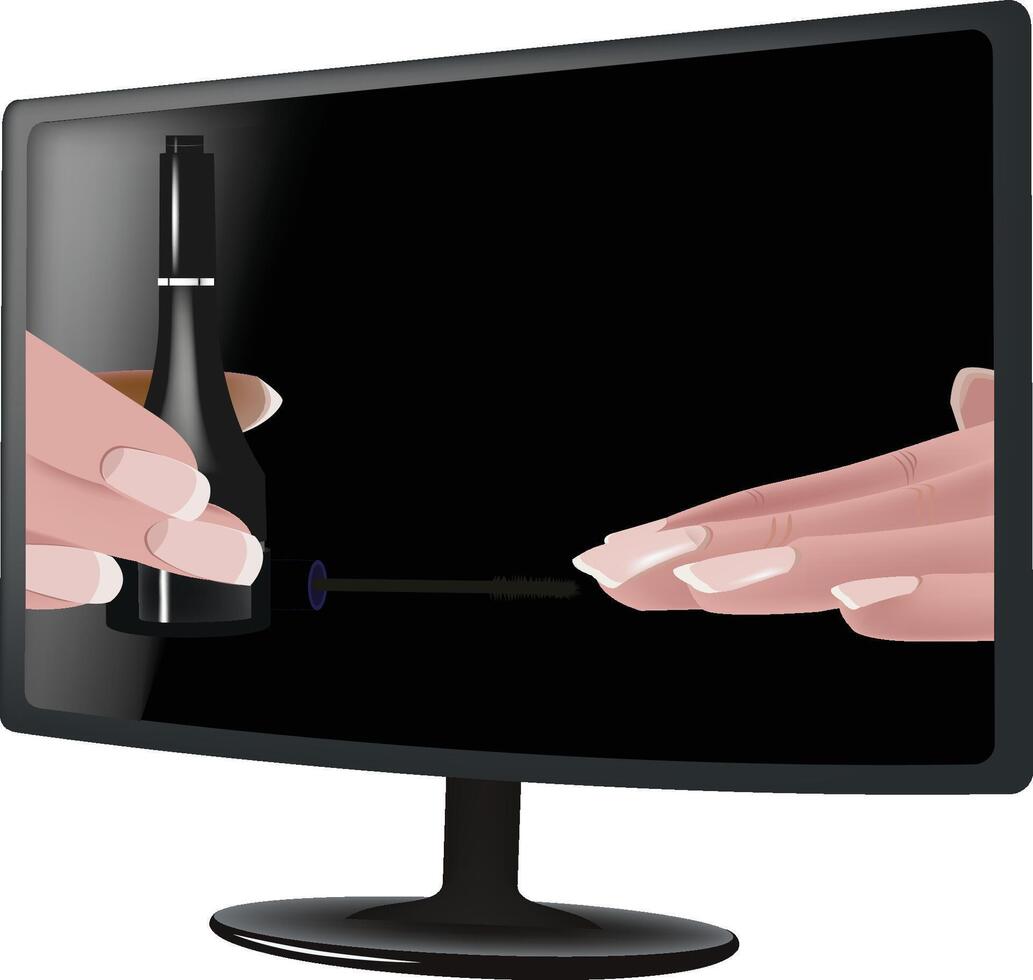 Woman applying mascara through computer screen vector
