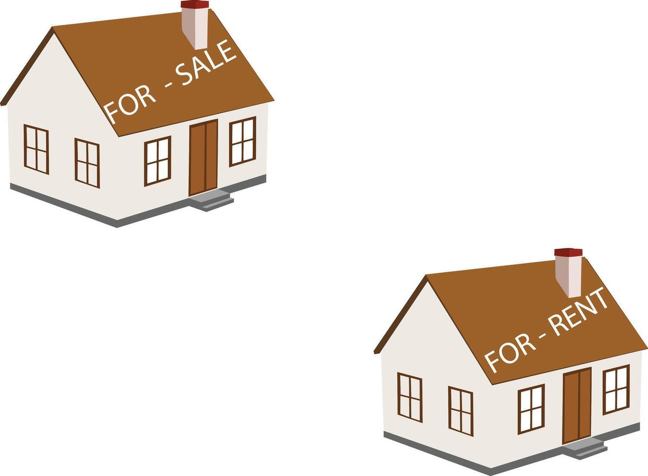 Two houses with for sale and for rent signs representing housing market vector