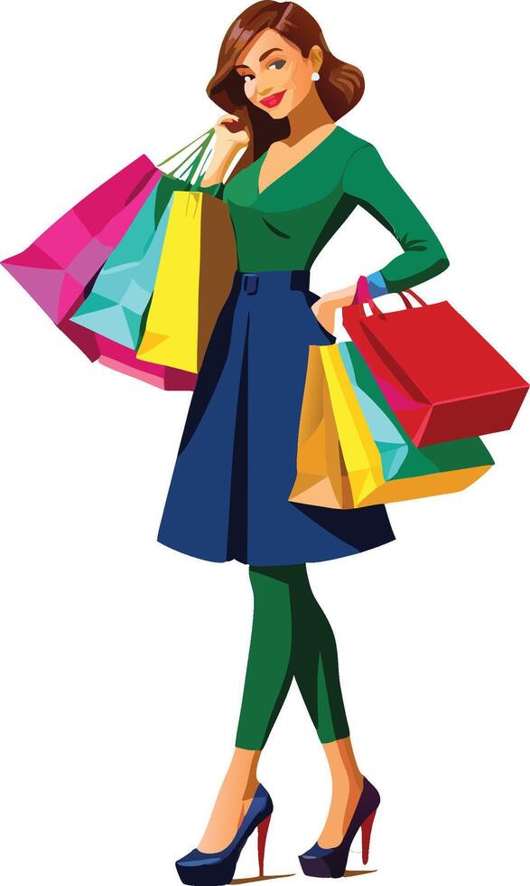 Elegant woman walking and holding shopping bags vector