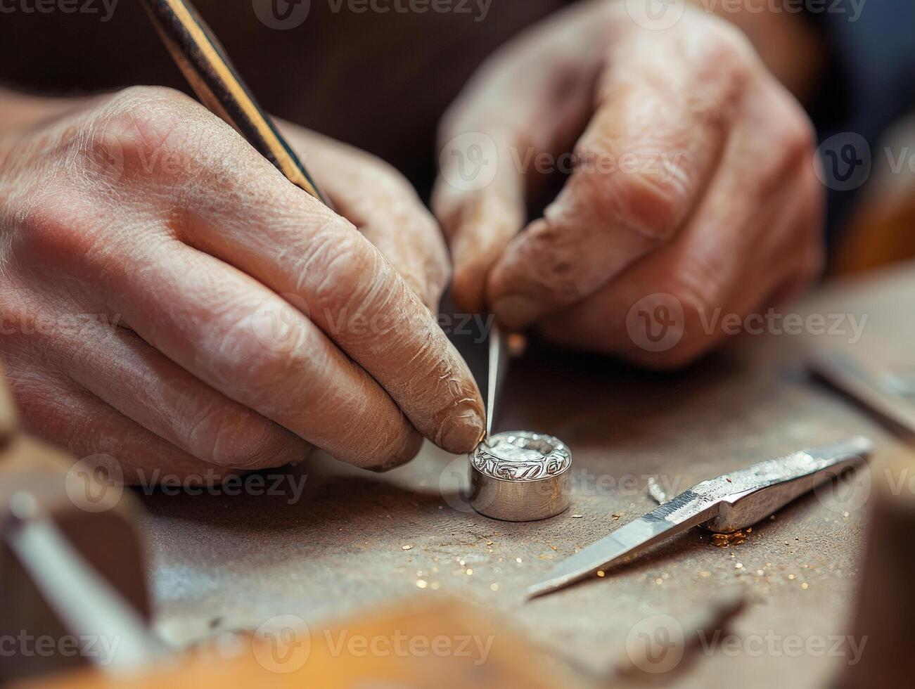 Craftsman Working on Silver Jewel. photo