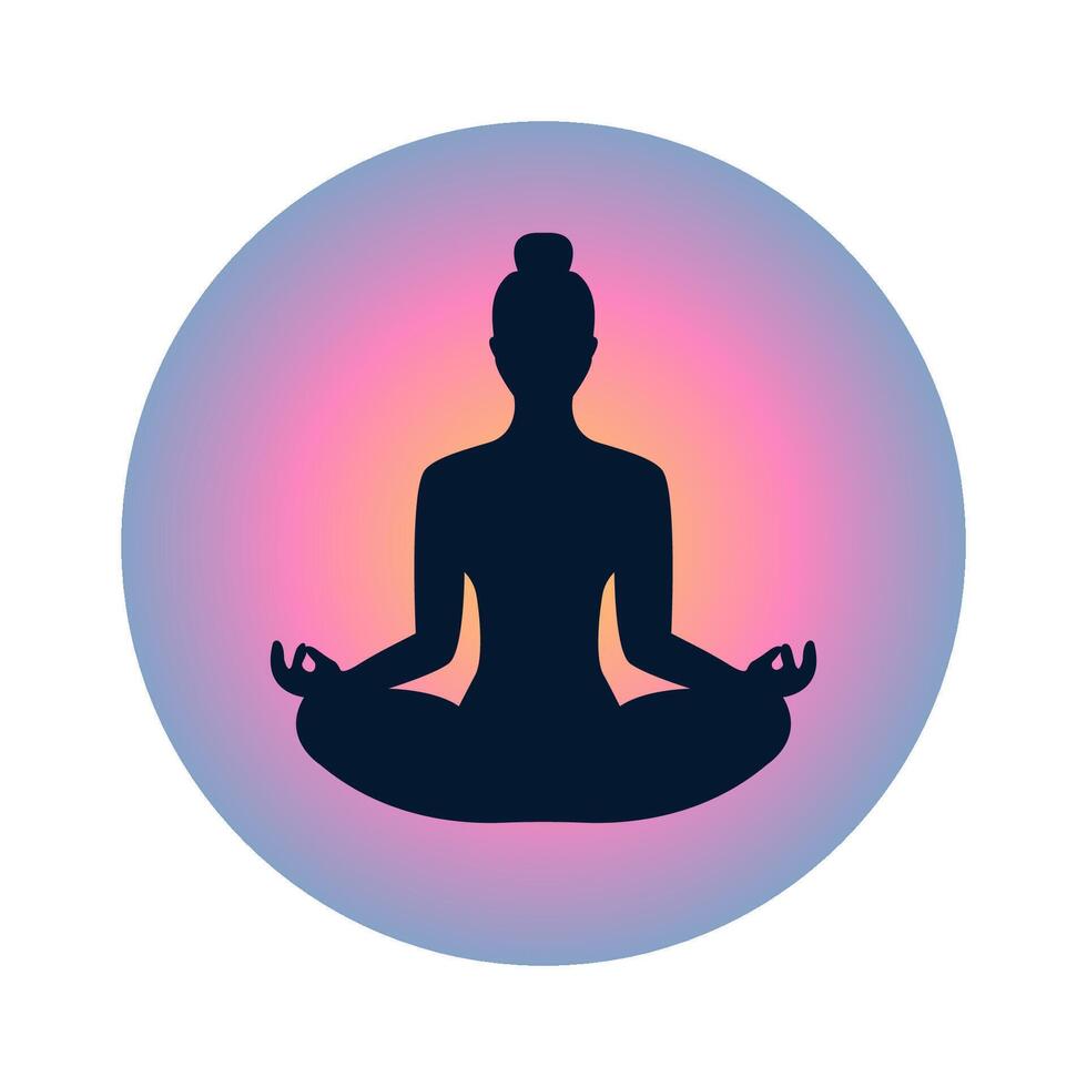 Silhouette of a meditating figure surrounded by a tranquil gradient backdrop vector