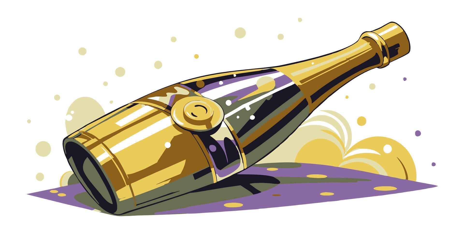 Champagne. Bottle of champagne on white background. illustration vector