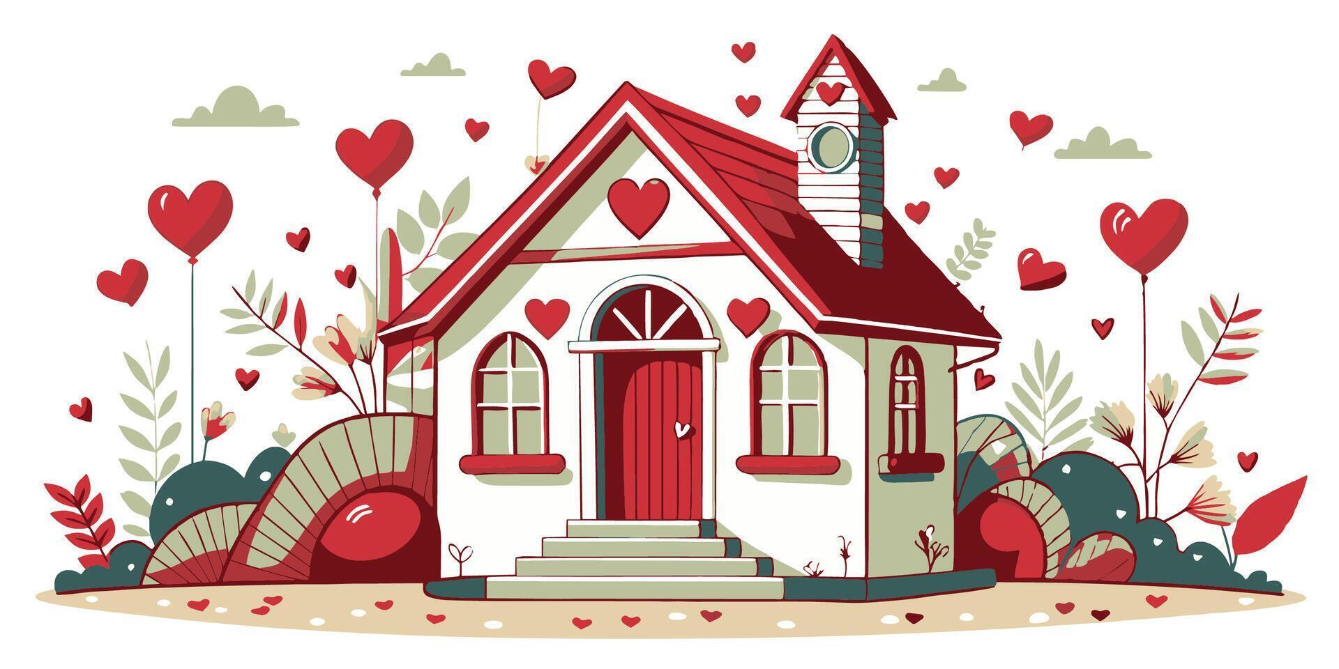 House on a white background. House with hearts on a white background. Valentine. illustration vector