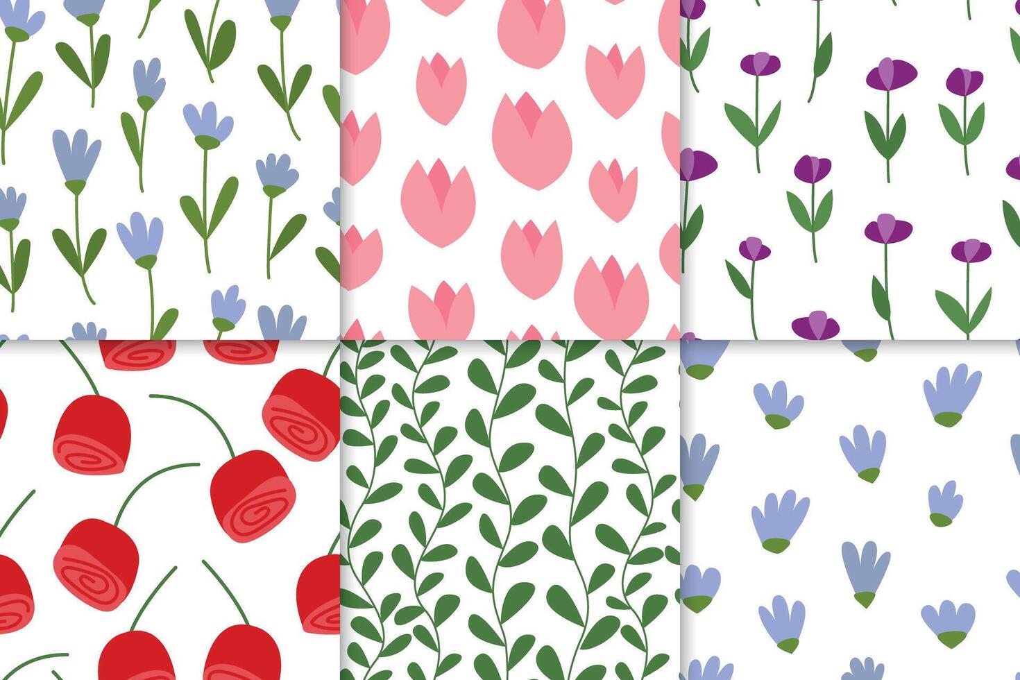 Pastel colors seamless patterns collection. Set of different floral patterns vector