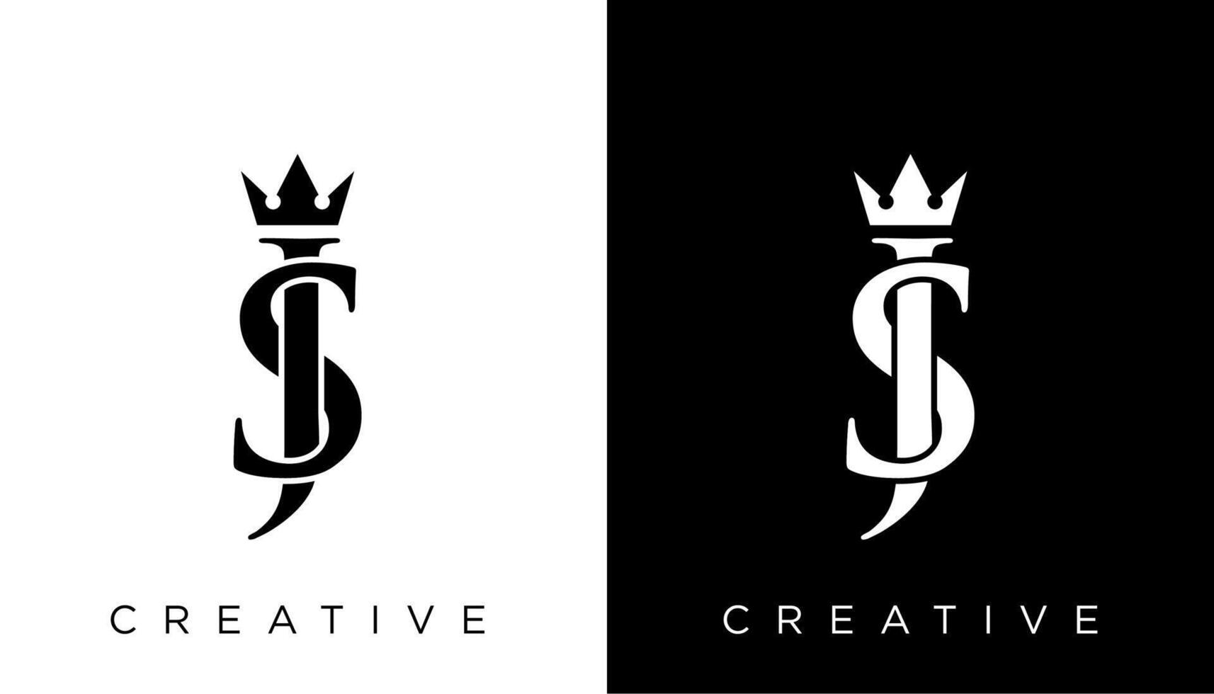 SJ initial letters with crown logo icon template vector