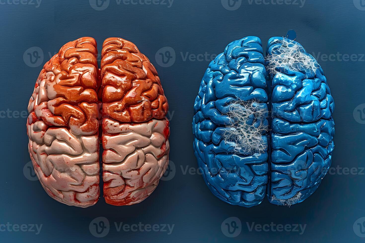 Left and Right Brain Hemispheres with Targeted Neurological Regions in Blue and Red photo