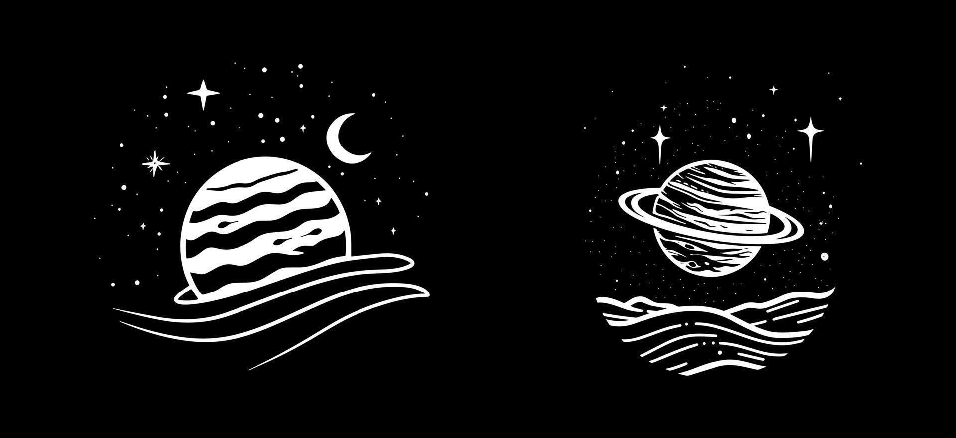 planet Jupiter with stars and sand dunes vector