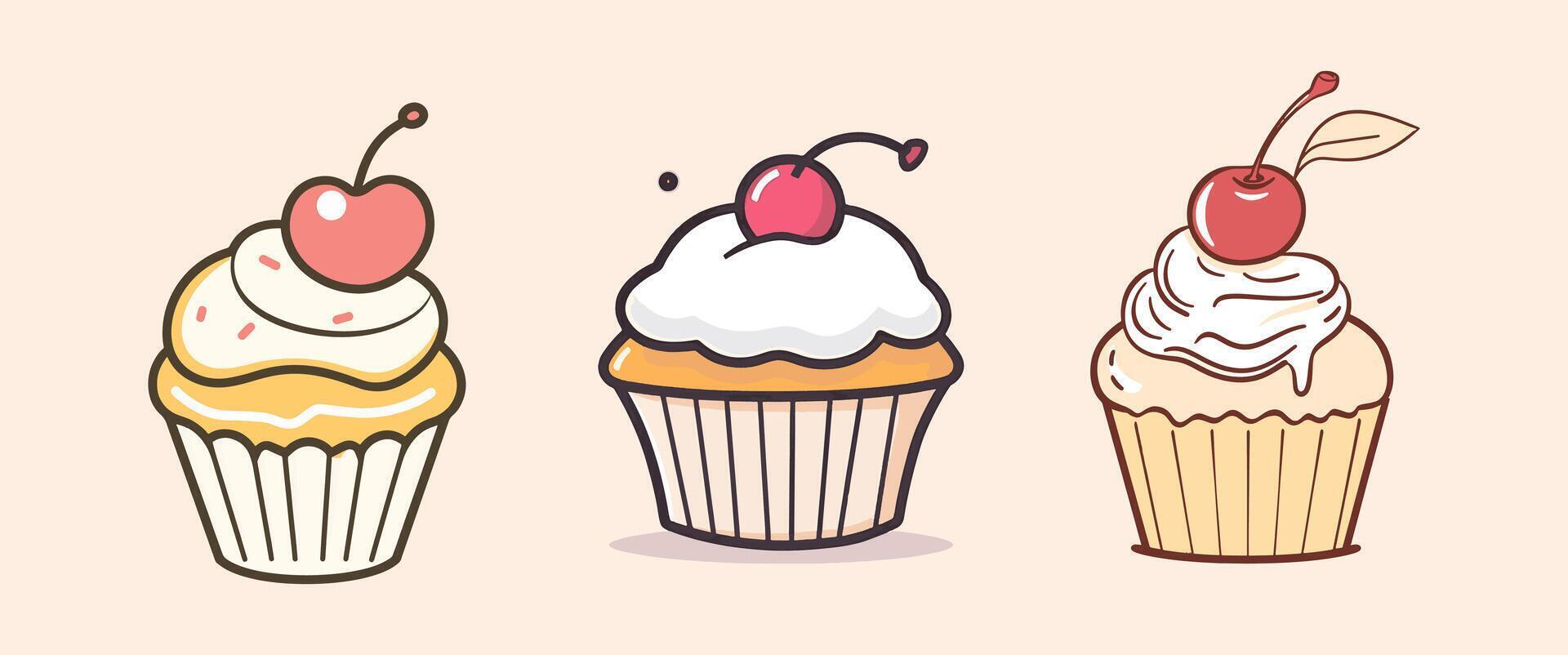 Cupcake with cream and cherry vector