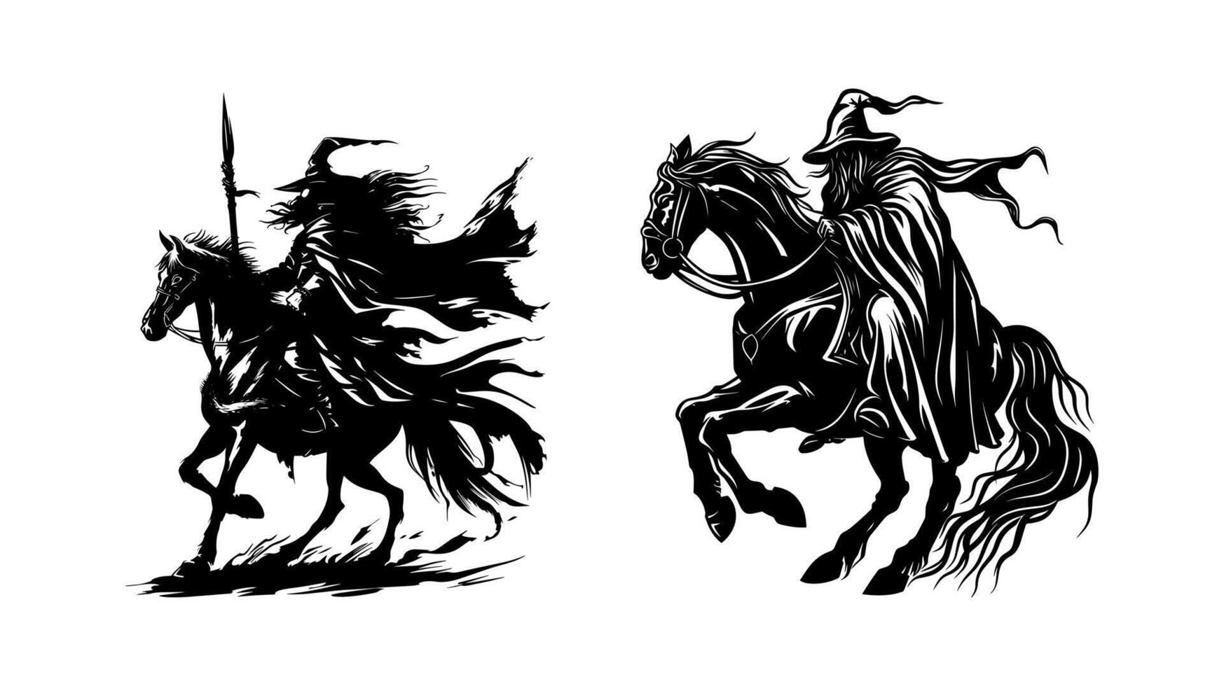 illustration of an evil wizard riding on horseback vector