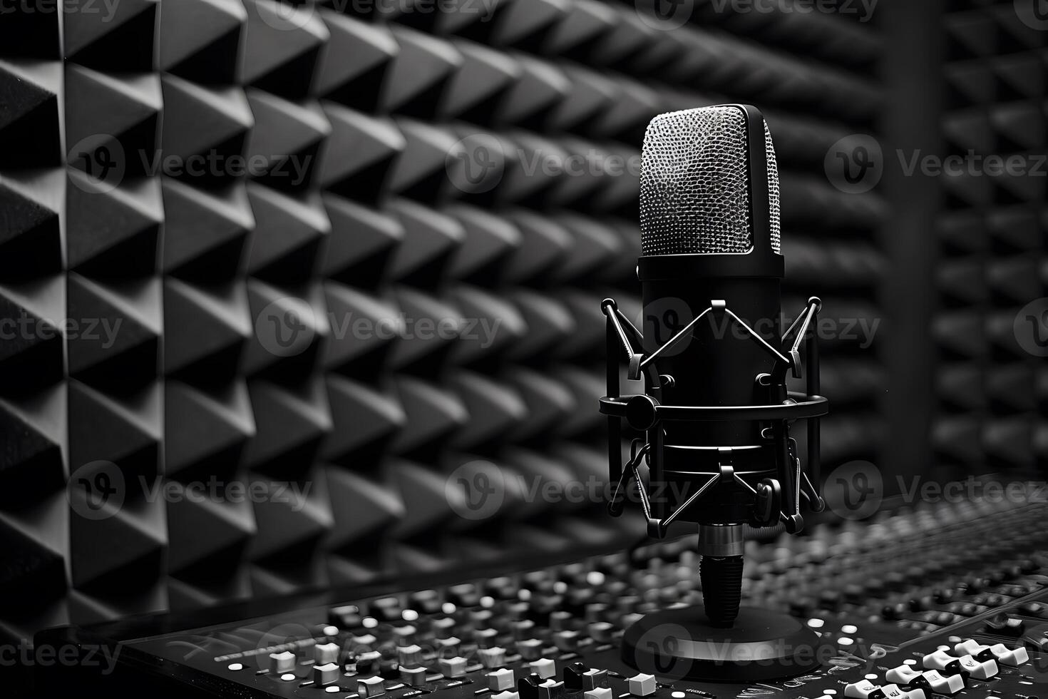 Professional Podcast Recording Studio Setup with Microphone and Acoustic Panels photo