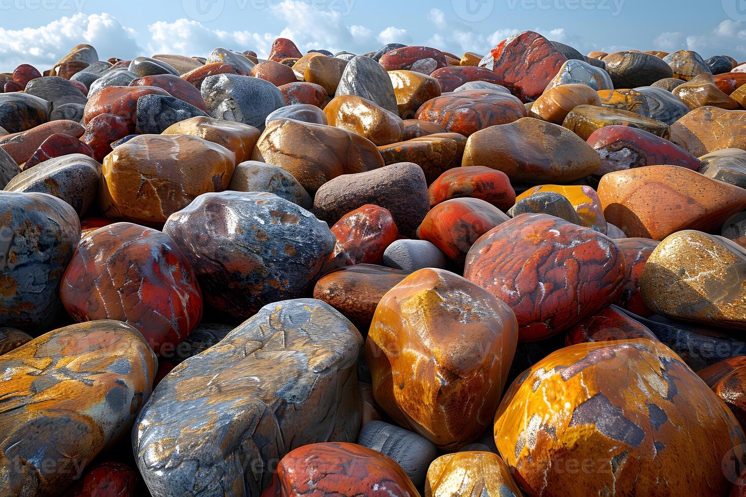Brightly Colored Pebble Shoreline - Nature Background Texture for Design, Print, Poster photo