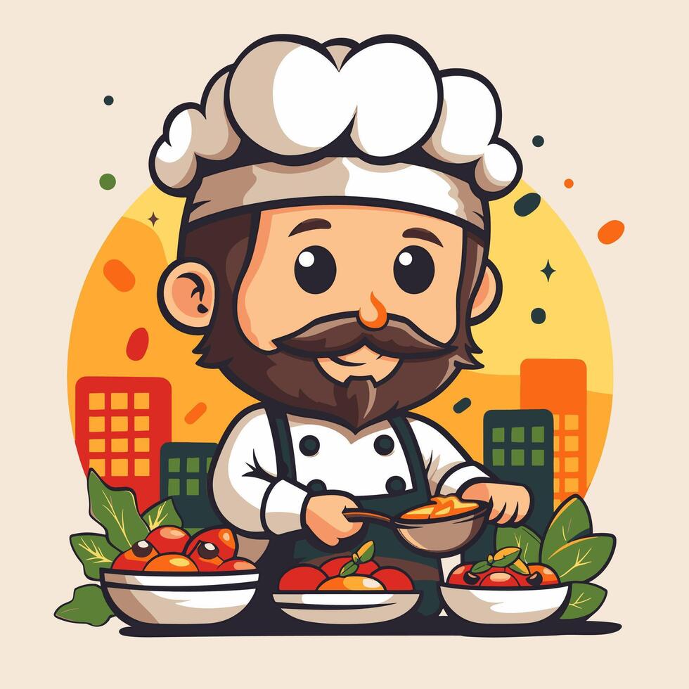 A cute chef cooking noodles logo vector