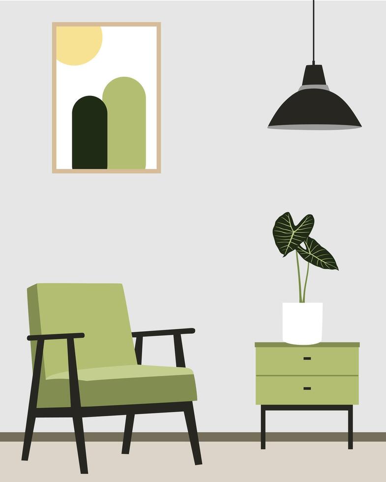 AESTHETIC RELAXING ROOM WITH A GREEN THEME vector