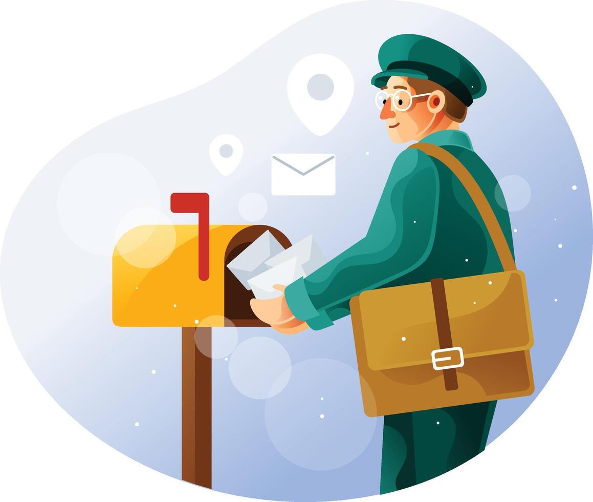 Postman puts the letter in the mailbox vector