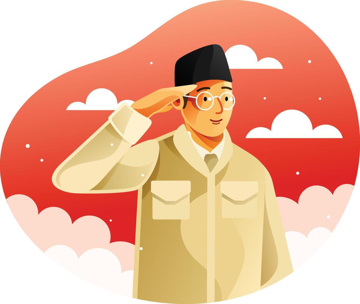 Indonesian patriot giving hand salute vector