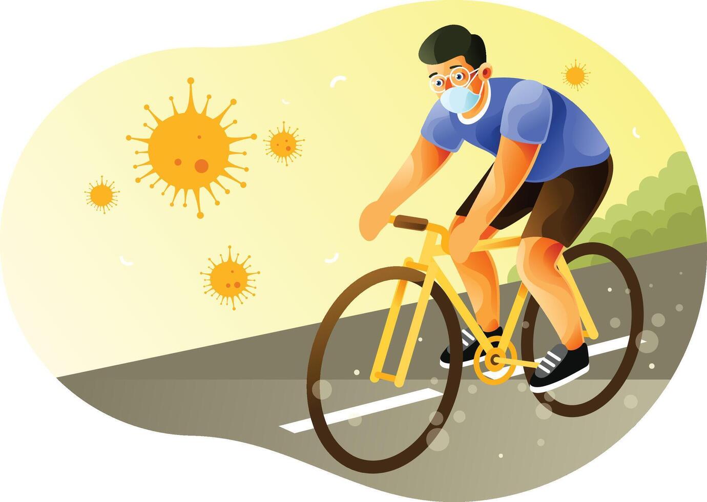 Riding A Bike Wearing Face Mask During Pandemic vector