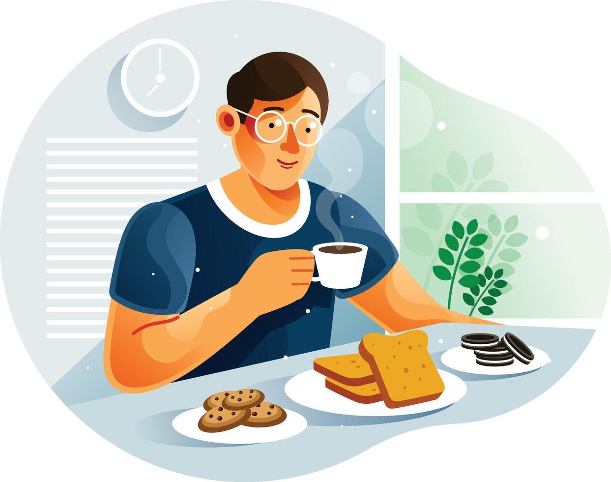 Man having breakfast at home vector