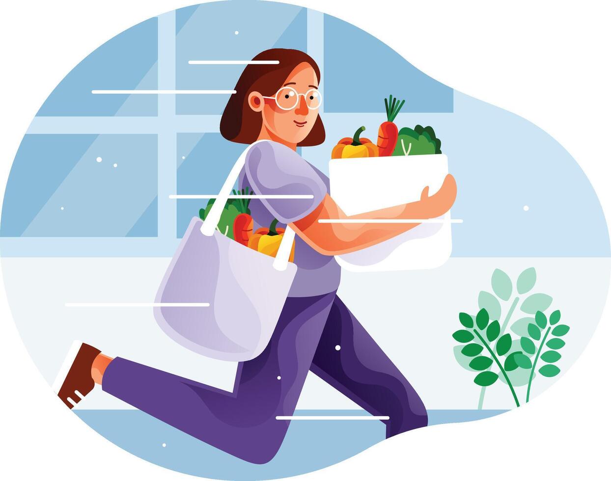 Woman rush shopping healthy vegetables vector