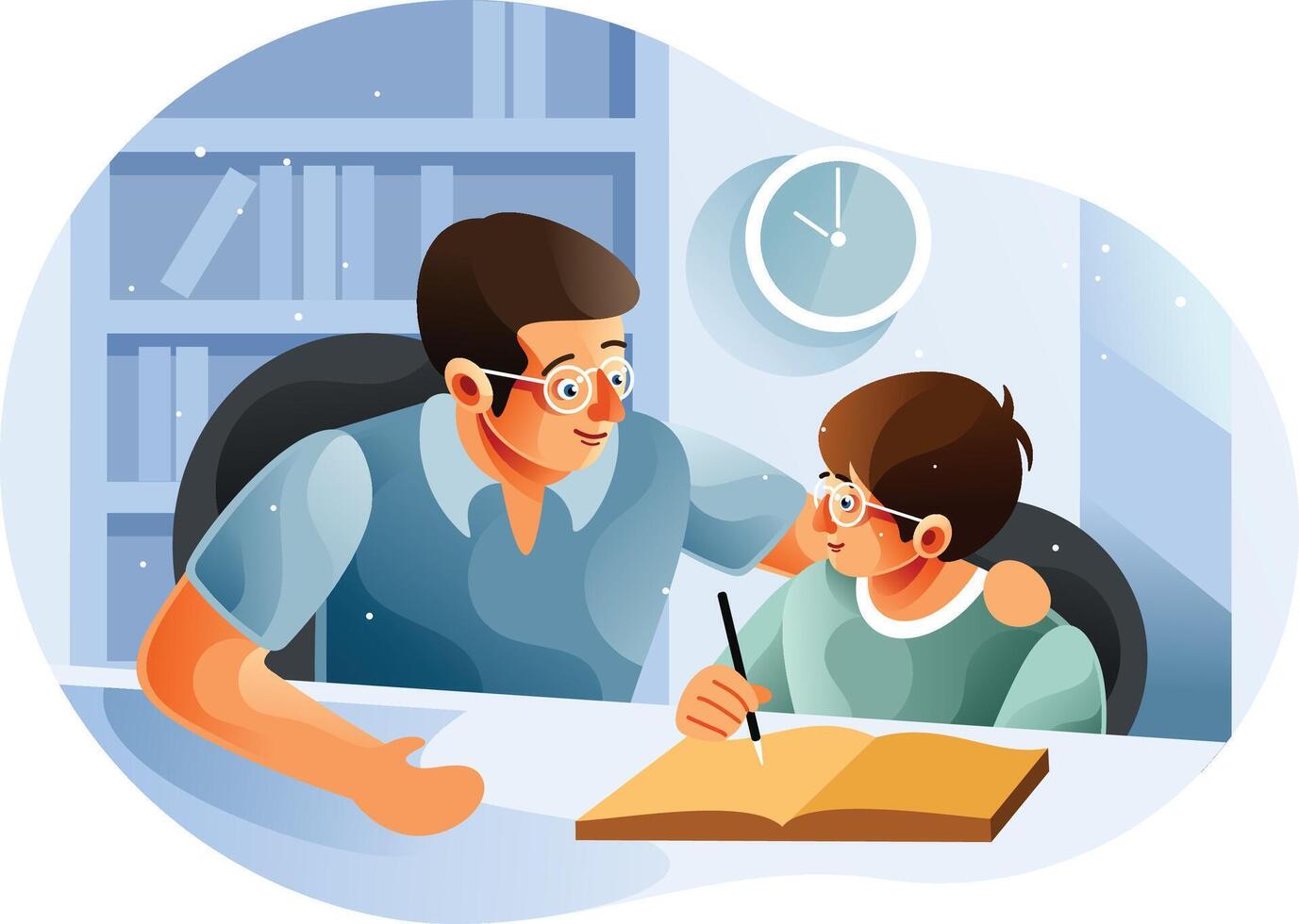 Boy studying with father at home vector