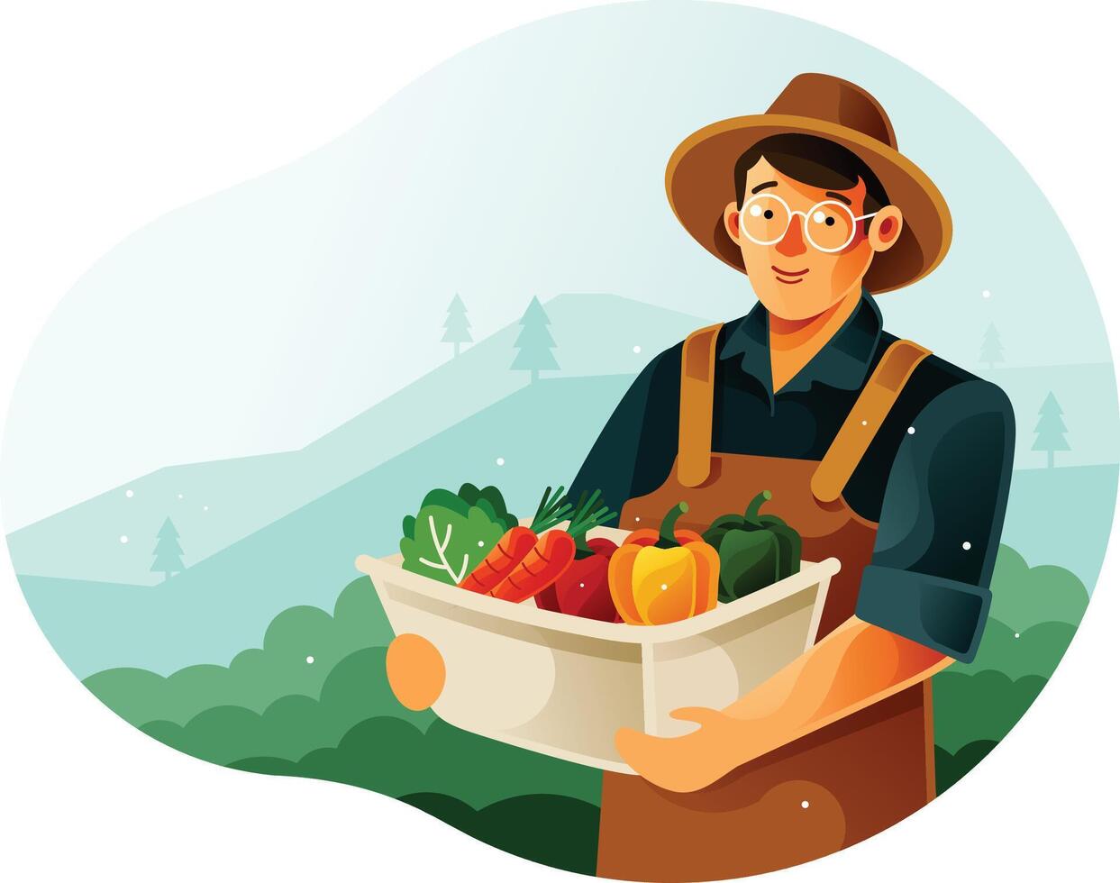 Harvest vegetables in the garden vector