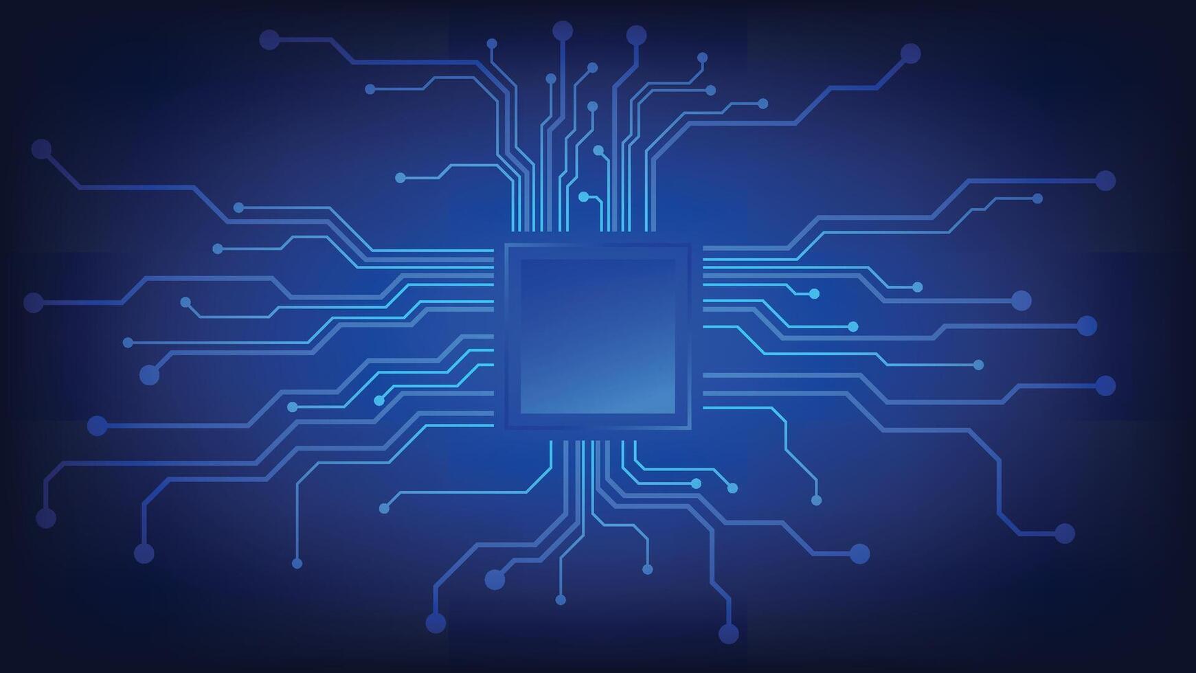 computer chip set with circuit board on blue background vector