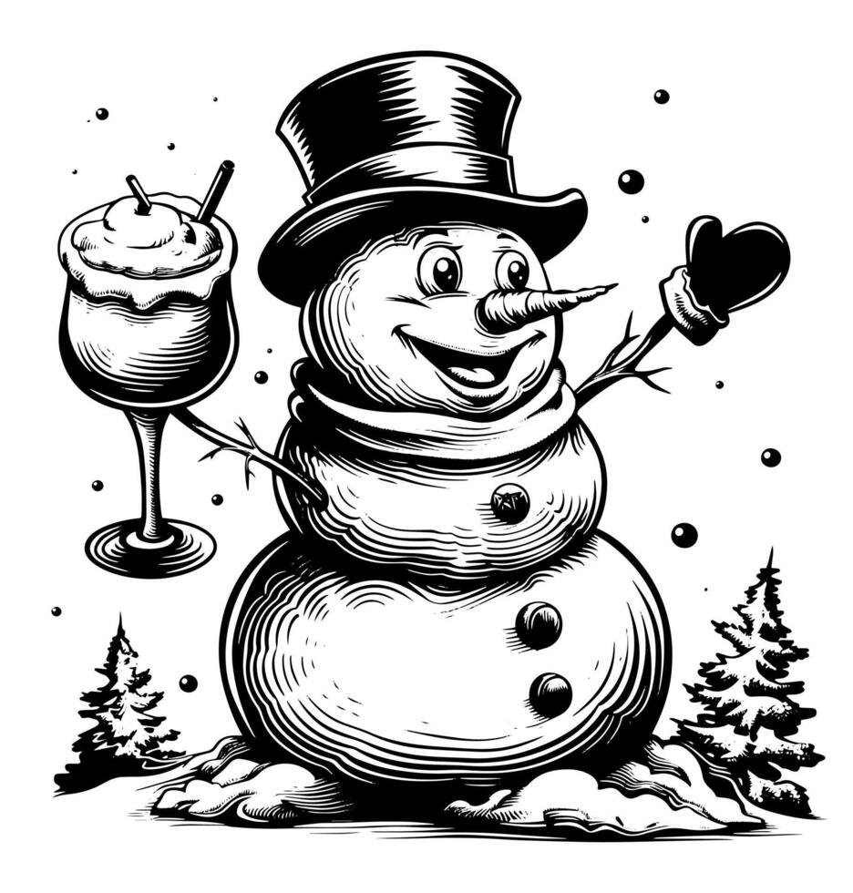 happy snowman with a top hat vector
