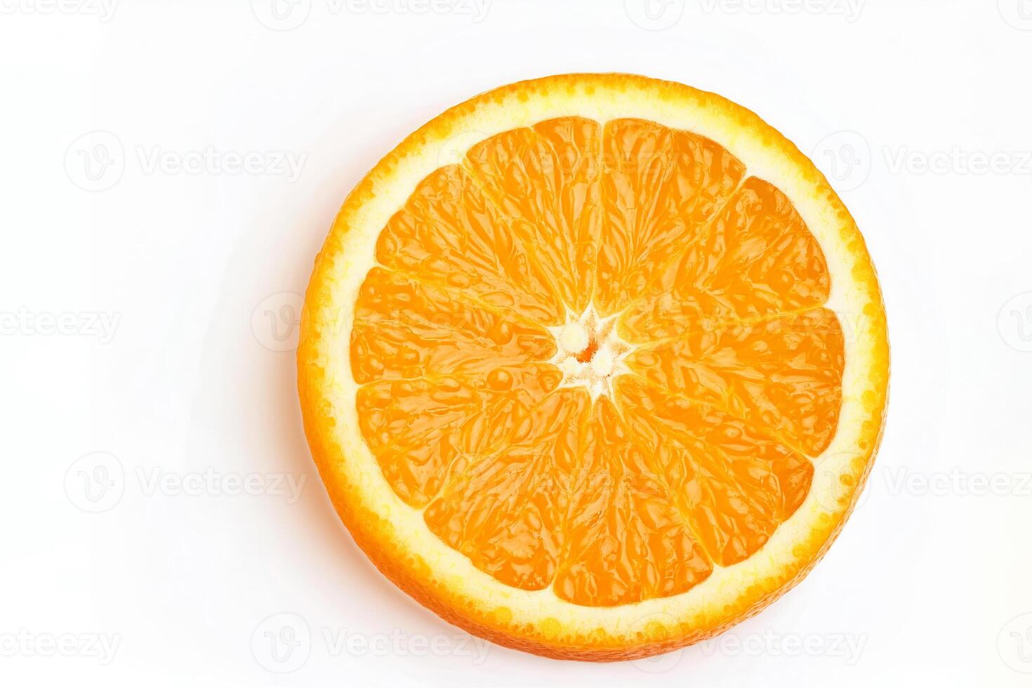 Orange fruit slice isolated on white background. Top view. Flat lay. photo