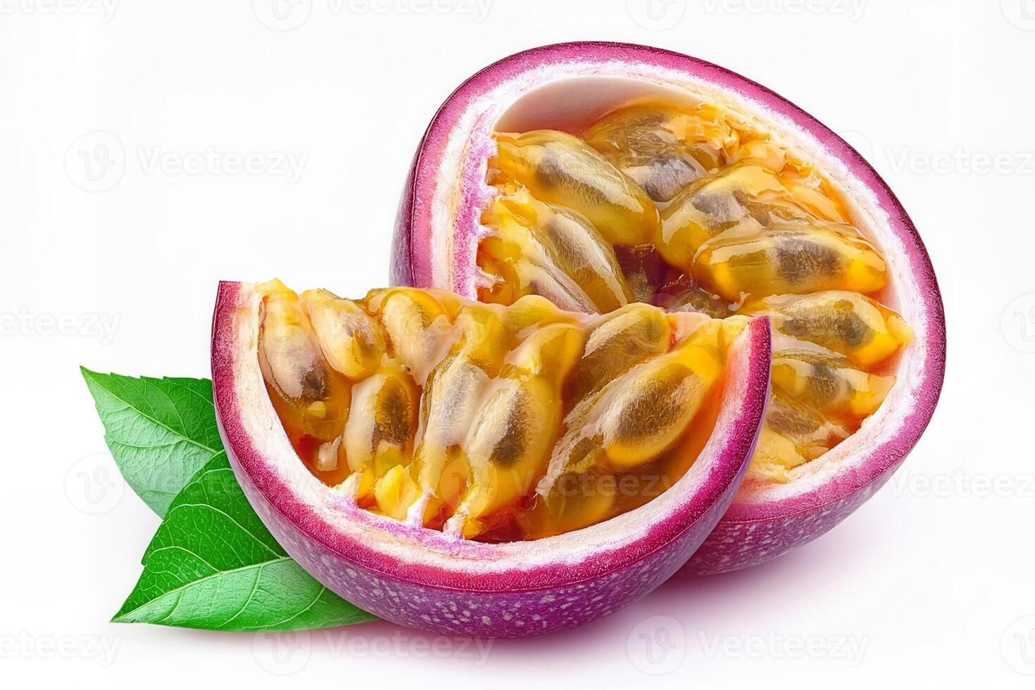 Passion fruit Isolated with leaf. Passion maracuya fruit on white background with clipping path. As design element photo