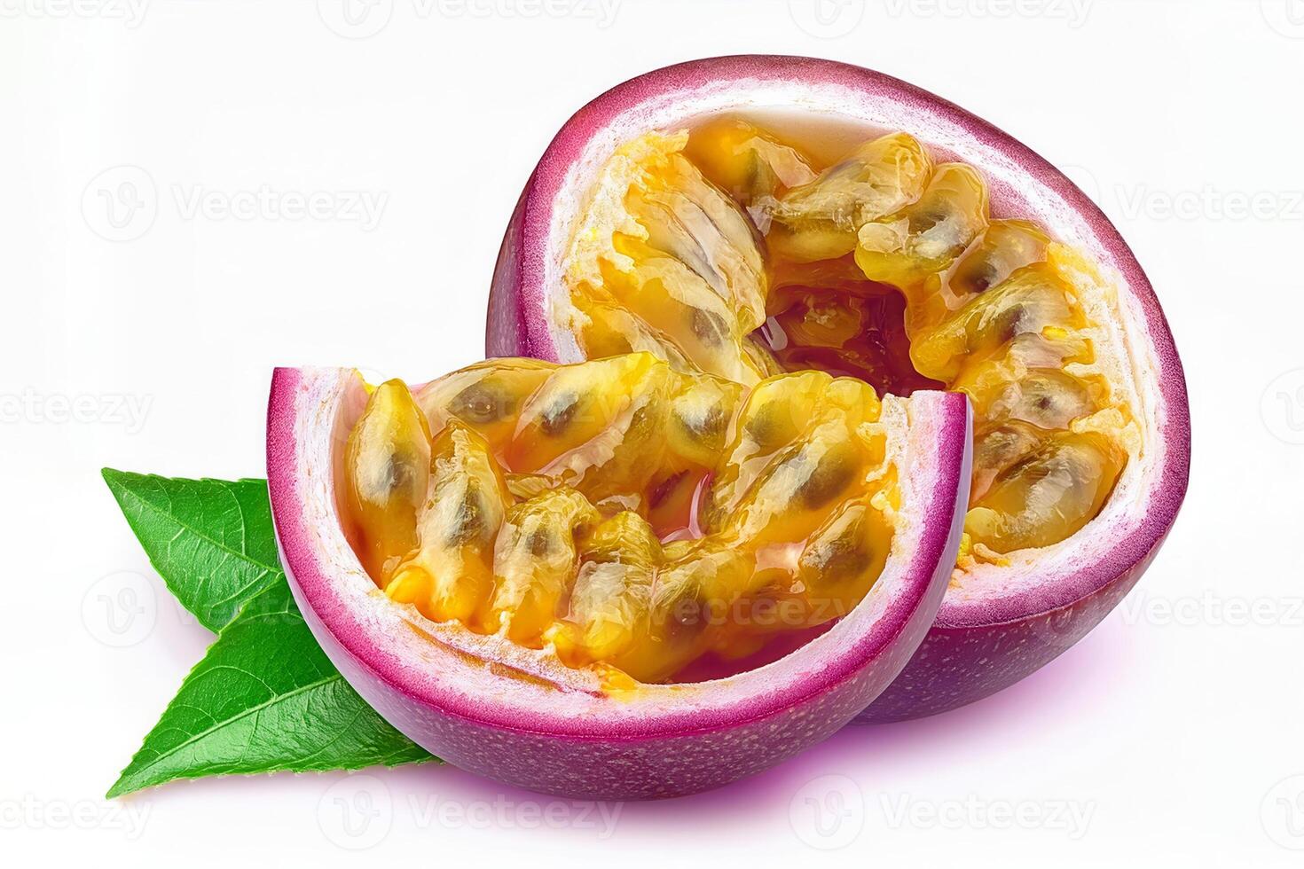 Passion fruit Isolated with leaf. Passion maracuya fruit on white background with clipping path. As design element photo