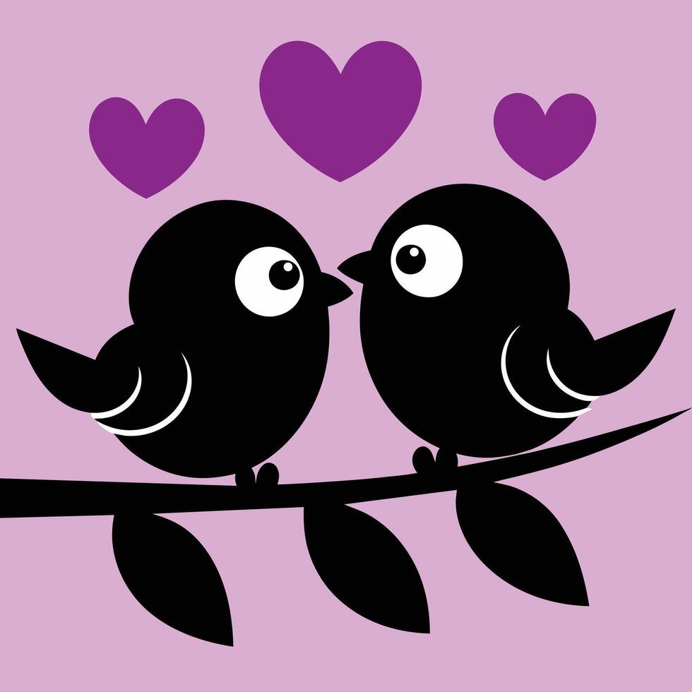 Bird couple on a cute branch illustration vector